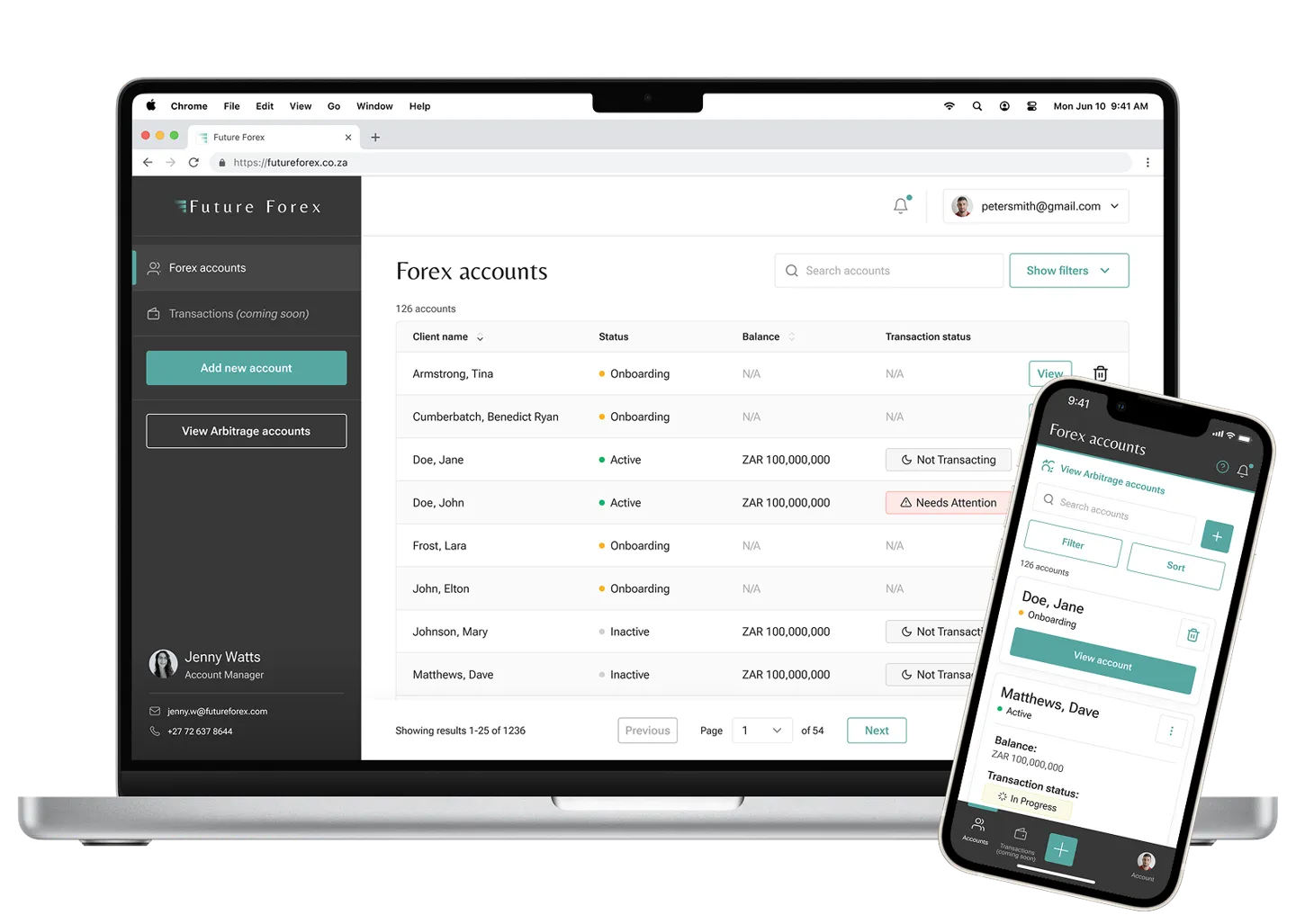 Desktop computer and mobile phone displaying the platform