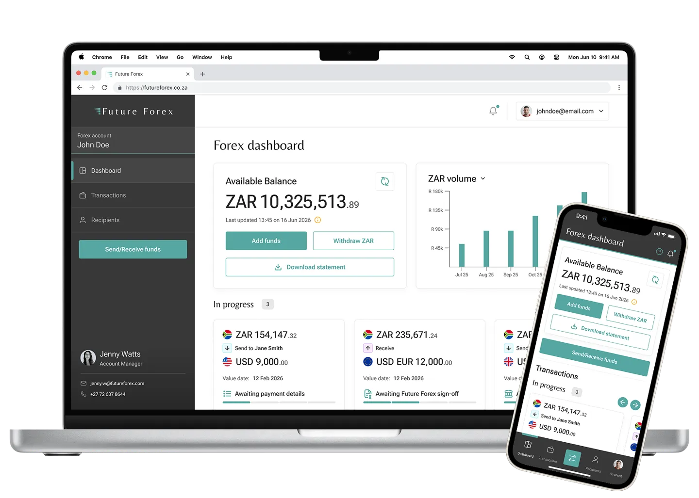 Desktop computer and mobile phone displaying the platform
